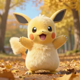 real life jolteon pokemon, cute!!!, heroic!!!, adorable!!!, playful!!!, fluffly!!!, happy!!!, cheeky!!!, mischievous!!!, ultra realistic!!!, autumn, clear weather, ( golden hour ), sharp focus