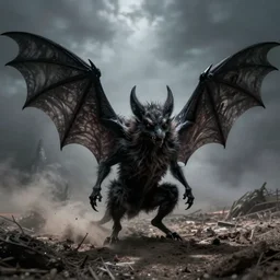 A demon that looks like a bat, photorealistic, film still, desolate, terrifying, weird, strange, odd, uncanny, horrifying, horrific, spine-chilling, sinister, menacing, ominous, threatening