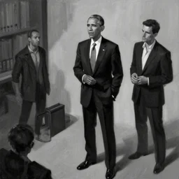 obama been lyin, art by joan hankewoods and alan gutierrez and wayne reynolds, trending on artstation, atmospheric isometric view illustrator, impressionism, sabattier effect, black and white, caravaggisti