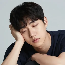 a young korean guy suffering from severe insomnia, very baggy eyes, sleepy, portrait photography, sigma 8 5 mm, studio lighting