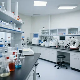 photograph of chemistry laboratory interior, 4k