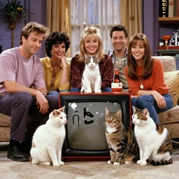 of a film still of the tv show happy days with cats instead of people
