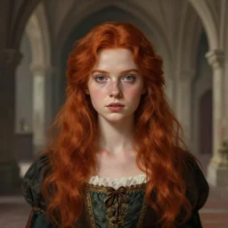 daily life portrait of a young redhead maiden inside a castle, symmetrical, highly detailed, digital painting, artstation, art by artgerm and greg rutkowski, concept art, smooth, cinematic lighting, 8 k resolution