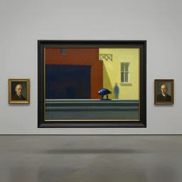 an ominous object floats in an empty room, a highly detailed edward hopper painting, by adrian ghenie and gerhard richter. art by james gurney. masterpiece, deep colours. 8 k. artstation.