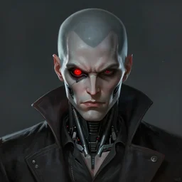 portrait, augmented with technology cybernetic villain, red cybernetic eye, cyberpunk 2 0 7 7, stern expression, elegant, highly detailed, digital painting, artstation, concept art, smooth, sharp focus, illustration, artgerm, tomasz alen kopera, peter mohrbacher, donato giancola, joseph christian leyendecker, wlop, frank frazetta