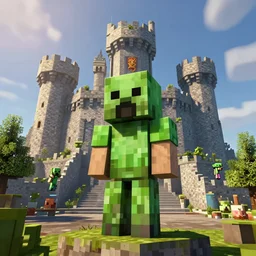 unreal engine render of minecraft creeper as the lord of a castle, greg rutkowski, greg hildebrant, cinematic, 4 k, insanely detailed and intricate, trending on cgsociety
