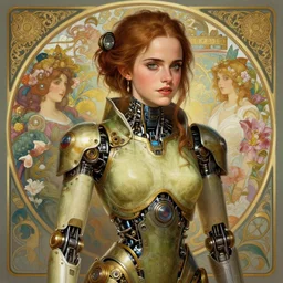 portrait of avocado emma watson, robot steampunk, floral! horizon zero dawn machine, intricate, elegant, highly detailed, ray tracing, digital painting, artstation, concept art, smooth, sharp focus, illustration, art by artgerm and greg rutkowski and alphonse mucha, 8 k