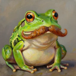 frog with large mustache, handlebar mustache, kaiserbart, expressive oil painting