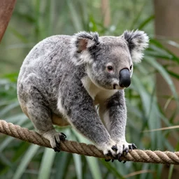 koala walking on a rope, high