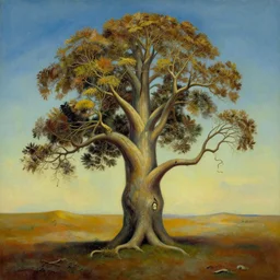 Trending on artstation, highly detailed oil painting of a tree, in the style of Salvador Dalí