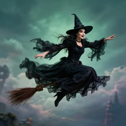 wicked witch flying. flying witch. flying through the air. flying. flying broomstick. flying broom. did i mention flying withc?