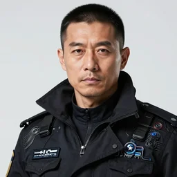 classy mature and steady very up close portrait of a middle aged male policeman, asian ， strong, short hair, stubble, eagle's eyes ， black windbreaker ， cyber future jacket, ultra detailed wire decoration,, fantasy art by nixeu and guweiz and ilya kuvshinov, sleek curves, intricate sharp focus, trending on artstation hq,