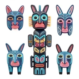 neon geometric faces portraits animals native american totem pole symmetrical trippy digital art