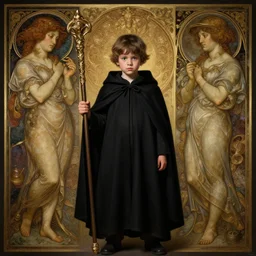 perfectly - centered - portrait of a kid wearing black cloak holding staff, body of ronnie coleman, intricate, highly detailed, digital painting, artstation, concept art, smooth, sharp focus, illustration, unreal engine 5, 8 k, art by artgerm and greg rutkowski and alphonse mucha