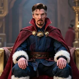 film still of dr strange played by benedict cumberbatch sitting on santas lap in the new dr strange movie, 4 k