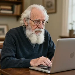 the oldest man in the universe using a macbook