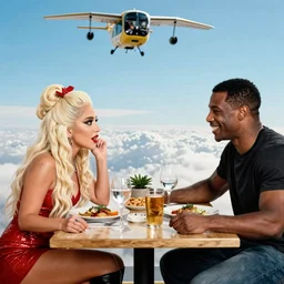 film still lady gaga and wesley snipes dine on the sky diving, leica sl 2 5 0 mm, vivid color, high quality, high textured, real life