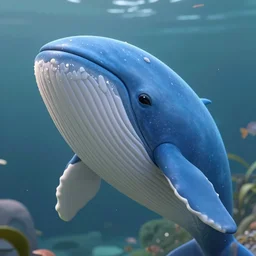 very beautiful portrait of an extremely cute and adorable blue whale, smooth, perfect face, fantasy, character design by mark ryden and pixar and hayao miyazaki, sharp focus, concept art, intricate detail, cinematic lighting, hyperrealistic, 5 0 mm, diorama macro photography, 8 k, nature background