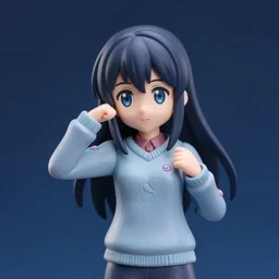 still figurine of lain from serial experiments lain in elegant sweater, eyes by makoto shinkai, eyes by kon satoshi, personification, dynamic pose, detailed product photo, featured on amiami, deep blues, tone mapped, beautiful composition, 8 5 mm, f. 1 4
