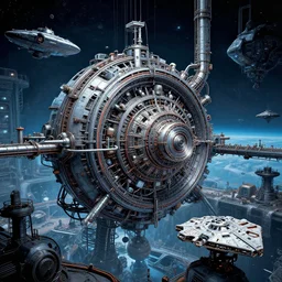 a cool colours, low contrast bright unreal shallow space dock mining platform with intricate piping inspired by nuclear reactor core maschinen krieger mri machine, chris foss, peter elson, millennium falcon space - station vuutun palaa submarine, ilm, beeple, star citizen halo, mass effect, starship troopers, elysium, the expanse, iron smelting pits, high tech industrial,