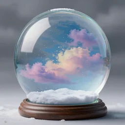 summer weather inside a snowglobe. Beautiful colorful clouds in moody greys and blues. High quality digital art, trending on artstation