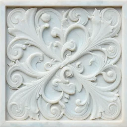 fine details, thin swirls, fractal, twisty, carved soapstone relief paneling white and pale blue