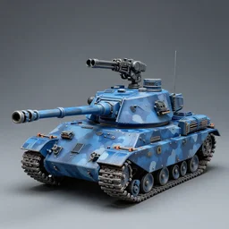 a futuristic battletank with blue camouflage paint, double barreled main gun, heavy machinegun on top, science fiction, coherent, studio lighting, simon stalenhag, detailed painted games workshop miniature