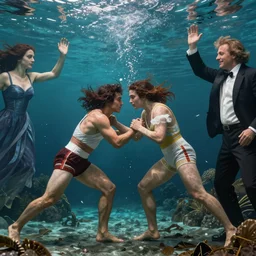 epic beautifull renaissance portrait of 2 wrestlers fighting underwater, art by * christy lee rogers * ( with help of mario testino and peter lindbergh, marta syrko and neil leifer )