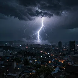 sinister town landscape during a thunderstorm, dramatic lighting, cinematic, establishing shot, extremly high detail, photo realistic, cinematic lighting, post processed, concept art, artstation, matte painting, style by Kentaro Miura