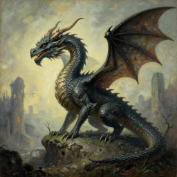 a surrealist painting of a dragon by beksinski, cgsociety, apocalypse art, dystopian art, apocalypse landscape, macabre