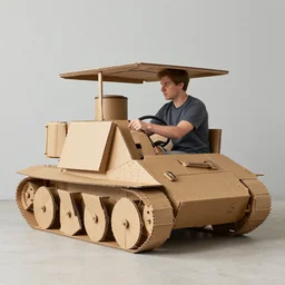 man driving diy cardboard tank art by edmund leighton