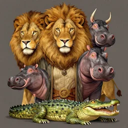 portrait of a beautiful rendition of the mythical ammut, the demo news and goddess with features of a lion, a hippo, and a crocodile, illustration, artistic, colorful, hyper detailed, in the style of greg rutkowski,