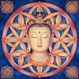 flower of life contented peaceful bodhisattva, close up, portrait, intricate, colorful, symmetrical, art by artgerm and wlop and james jean and carne griffiths, artstation 8 k uhd