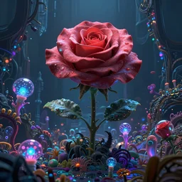 3d cyberpunk Rose plant abyssal  bioluminiscent animals hyperbeast by Brock Hofer digital art, ArtStation  GTA cover comics style  by James Gurney and beeple global illumination Pixar and Disney tone mapping sharp focus