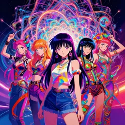 psychedelic anime girls infinite fractal worlds bright neon colors highly detailed cinematic eyvind earle tim white philippe druillet roger dean lisa frank aubrey beardsley
