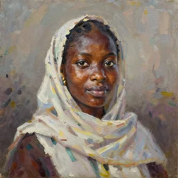 portrait of a sudanese woman ( 3 5 ) from sudan, an oil painting by ross tran and thomas kincade