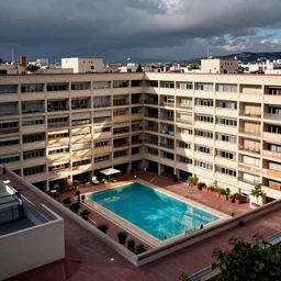 Rooftop of Unité d’Habitation in Marseilles, ‘Cité Radieuse’ of Le Corbusier, Tadao Ando, Brutalist architecture, Swimming pool in centre