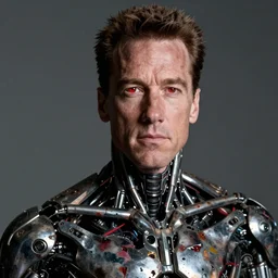 arnold schwarzenegger as a damaged terminator, red eye, photo