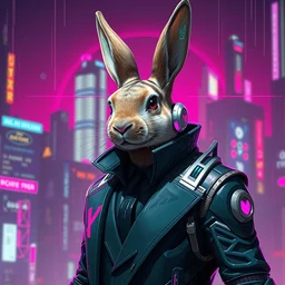 a rabbit in a futuristic suit, cyberpunk art by adam manyoki, cgsociety, funk art, sci - fi, synthwave, ilya kuvshinov