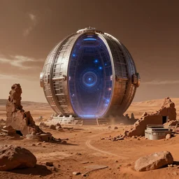a stargate in the ruins on mars leads to another dimension, portal, gate, dimension, arstation, digital art