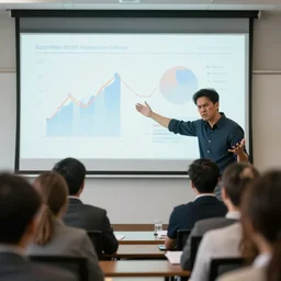 angry man presenting a stadistics conference