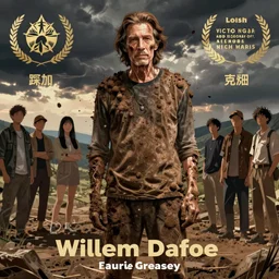 Willem Dafoe covered in dirt chilling 2d illustration by Feng Zhu and Loish and Laurie Greasley, Victo Ngai, Andreas Rocha, John Harris, artstation, sharp focus