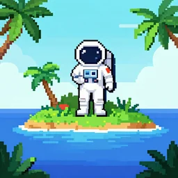 astronaut on a tropical island, pixel art