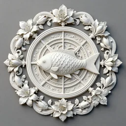 beautiful classical holy decorative ornament, sacred beta fish, acanthus scrolls, lilies, ivy, energy, white magic, geometry, architecture, magnolia, bones, petals, stems, ceremonial clouds, dripping paint, perfect engraving, fibonacci rhythm, artstation, art germ, wlop, masterpiece