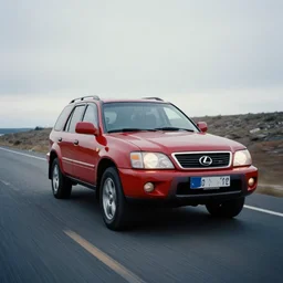 red lexus rx 3 0 0 ride on arctic road : : photography, filmic, cinematic, dramatic, photoshoot, portrait, paparazzi photography, film grain, 7 5 mm