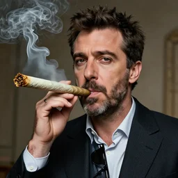 Sacha Baron Cohen as borat smoking a giant rolled cannabis cigarette, smoke, 8k, hyper-detailed