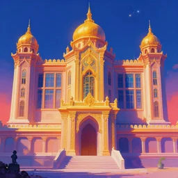 grand palace temple for leader of galactic empire by peter mohrbacher, vivid colors, matte painting, 8K, concept art, mystical color scheme, trending on artstation