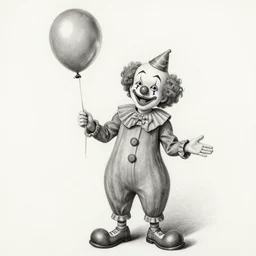 clown with a Balloon pencil sketch by Monical Lee, hyperrealism, detailed