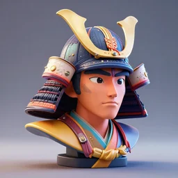 portrait of a bust of a samurai head with futuristic fashion elements created by yuuki morita, brilliantly colored, octane render, 3 d animated, unreal engine 5, studio lighting, smooth surface