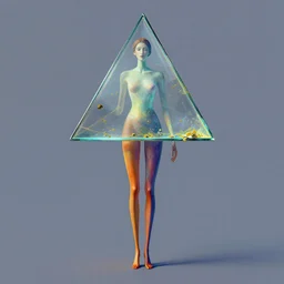 a post - minimalism portrait of a magical triangle glass head with very long legs vibrant color scheme, highly detailed, in the style of romanticism, cinematic, artstation, moebius, greg rutkowski